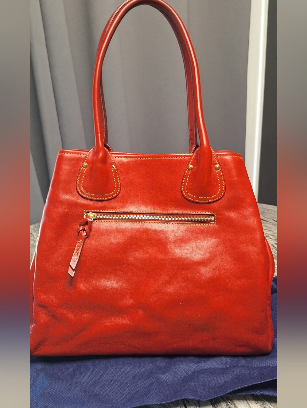 Dooney and Bourke Florentine Leather Pocket Shopper, RED, GUC - Picture 2 of 16